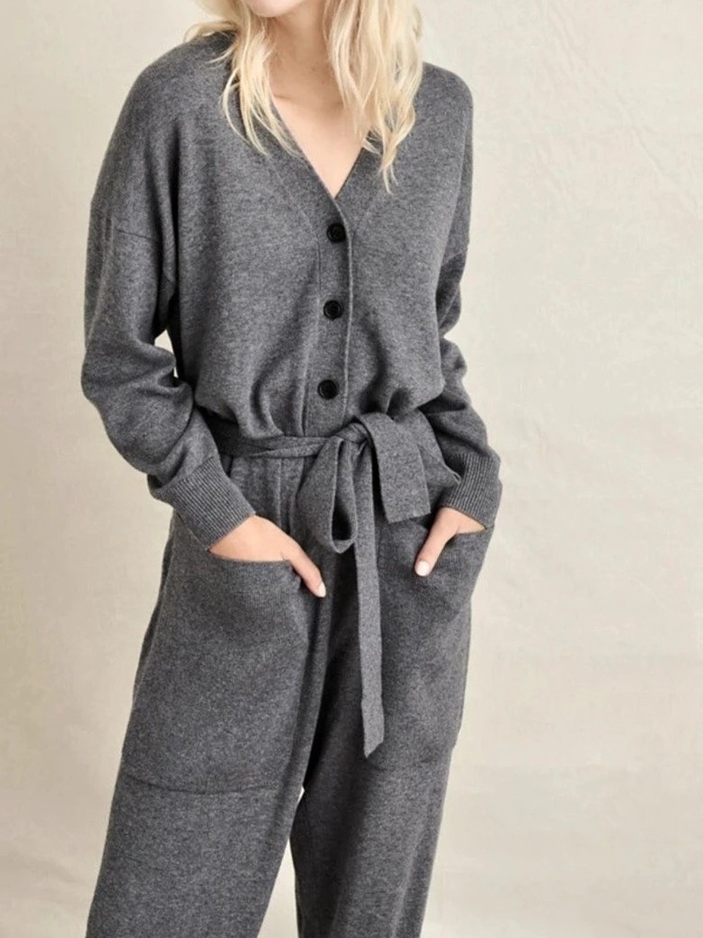 Alex Mill Sweater Jumpsuit Gray Knit Tie-Waist